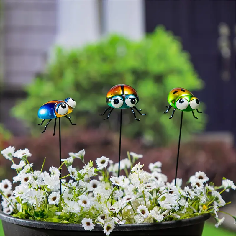 Cottage Garden Metal Ladybug Plant Pick, 3 Assorted, 24PCS in the Bucket Display