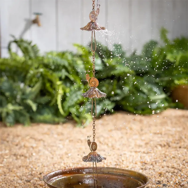 Cottage Garden Rain Chain, Metal Snail & Mushroom, 72"