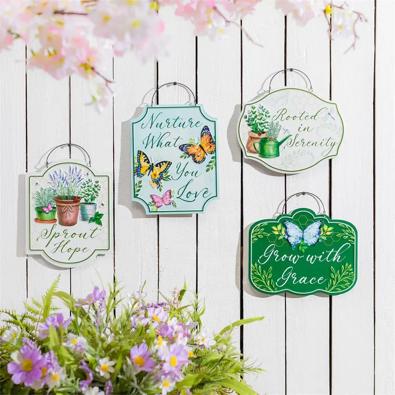 Cottage Garden Sign, Metal, Printed Hanging Sign, 10", Asst of 4