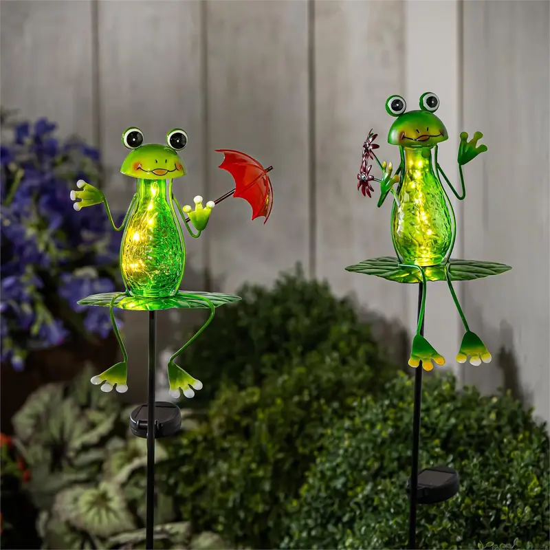Cottage Garden Solar Frog Twinkling Lights Garden Stake 40"H, 2 Assorted, 6PCS CDU