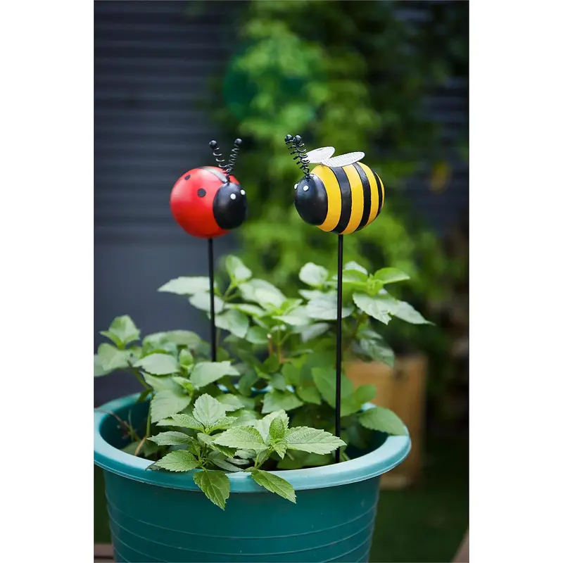 Cottage Garden Stake, Bumble Bee and Ladybug Plant Pick, 13.75"H, Asst of 2, CDU