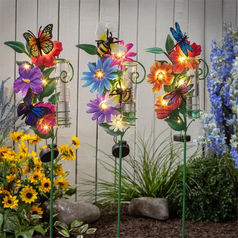 Cottage Garden Stake, Butterfly Floral Rain Gauge Garden Stake, 36", CDU