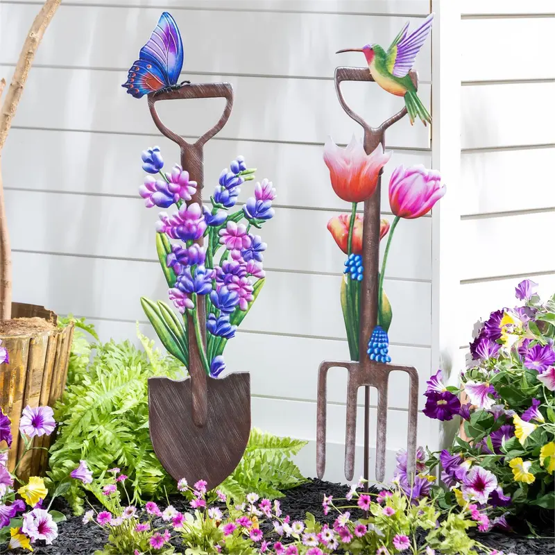Cottage Garden Stake, Lavender Shovel Metal Garden Stake 38"H, 2 Assorted 12PCS CDU