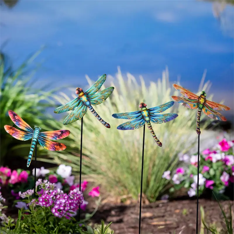 Cottage Garden Stake, Metal Decorative Dragonfly with Metal Display, 35"H, 4 Asst, 12 Pcs
