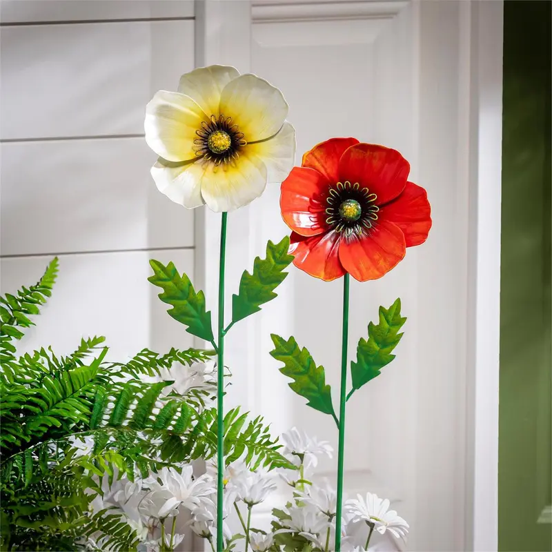 Cottage Garden Stake, Metal Poppy, 32", CDU