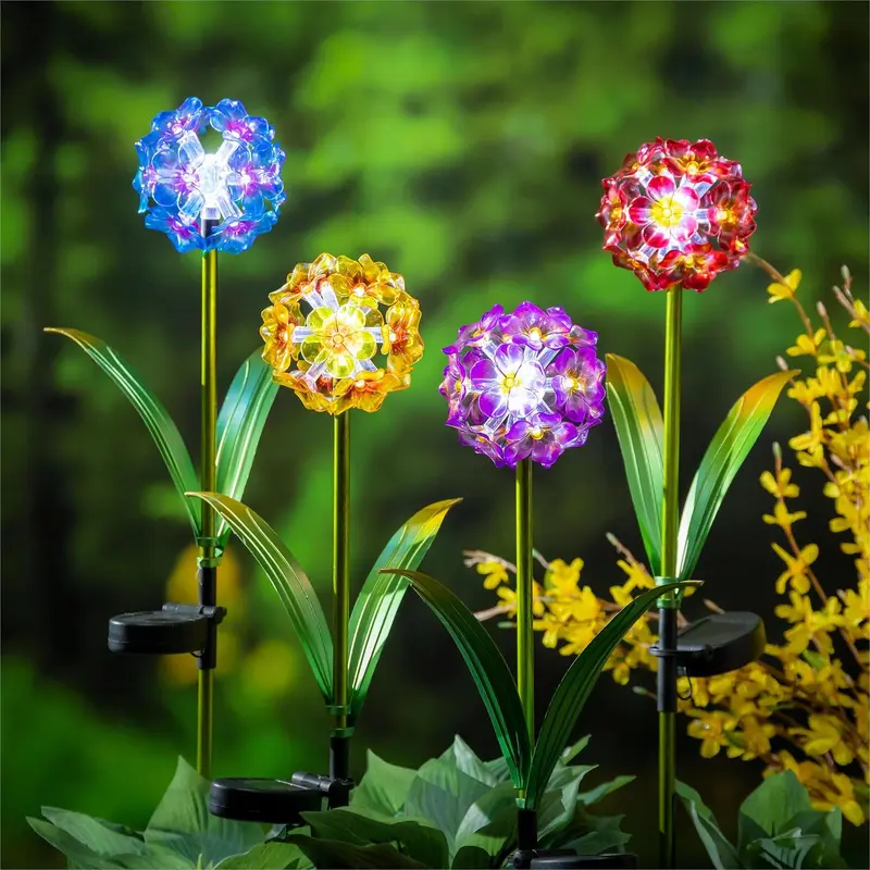 Cottage Garden Stake, Solar Flower Orb, 28"H, Asst of 4, CDU
