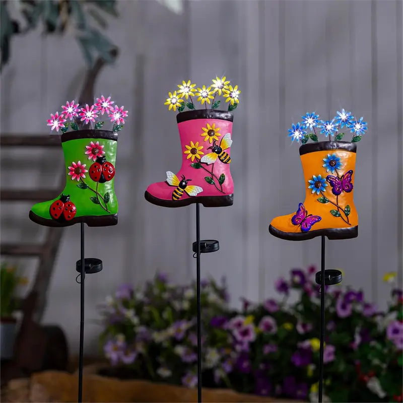 Cottage Garden Stake, Solar Rain Boot, 40", CDU