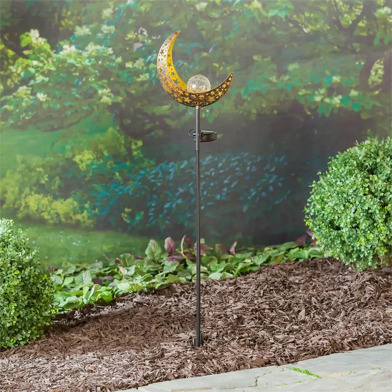 Cottage Garden Stake, Sun and Moon with Glass Crackle Ball, 29", Asst of 2, CDU