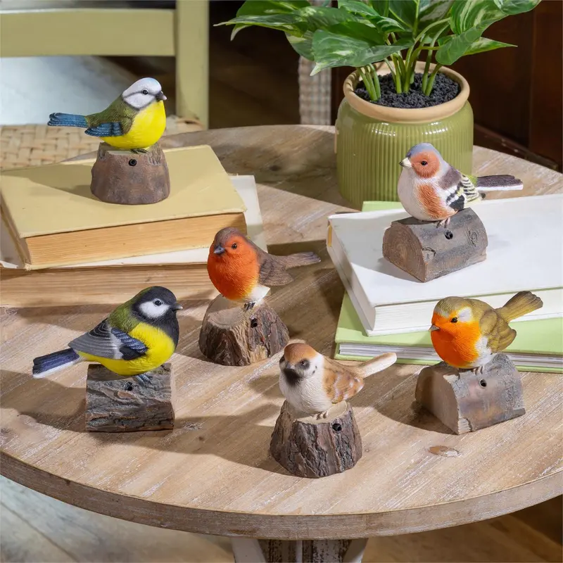 Cottage Garden Table Décor Resin Motion Activated Bird Program, Asst of 6, 5"L x 2.75"H
