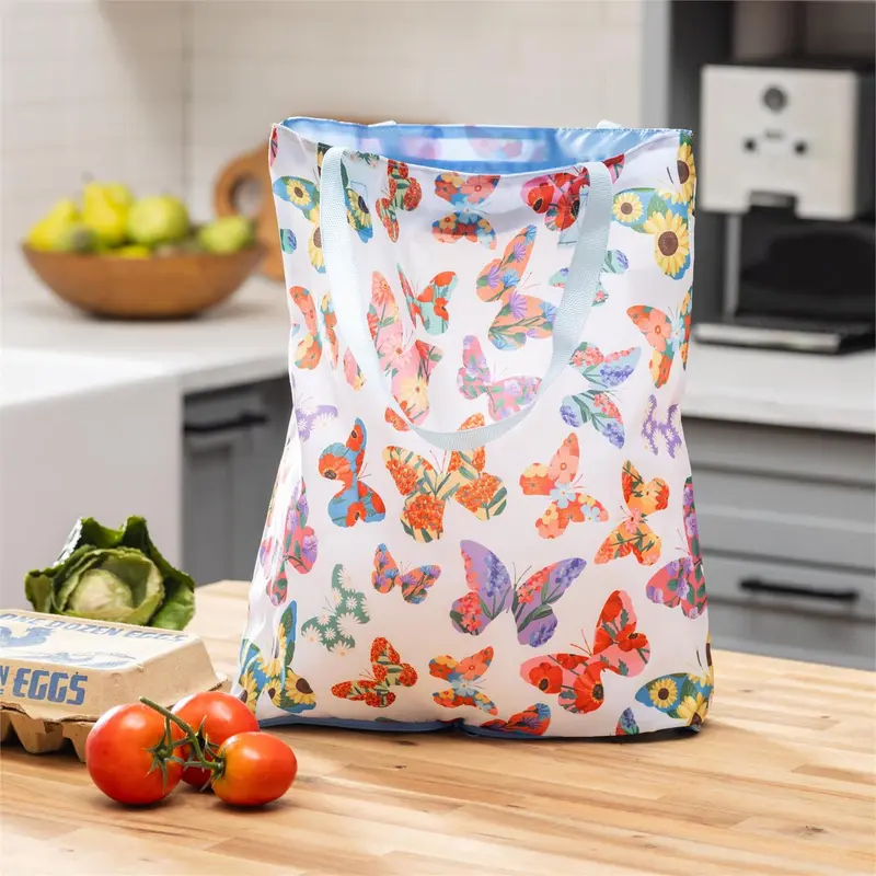 Cottage Garden Tote Foldable Compact Tote Bag, Butterflies, 15.5"L x 4.5"W x 16.5"H
