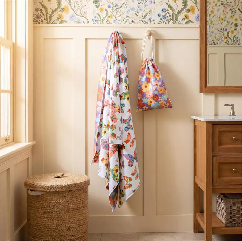 Cottage Garden Towel Quick Dry Waffle Weave with Matching Carrying Case, 60"x30"