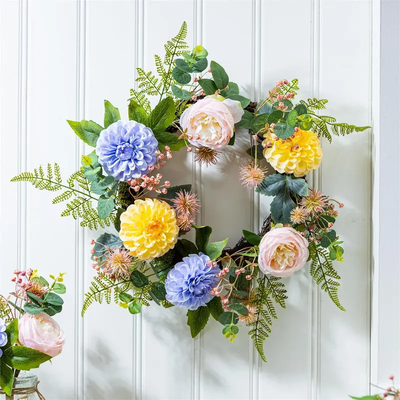 Cottage Garden Wreath Artificial Floral, 21.5"