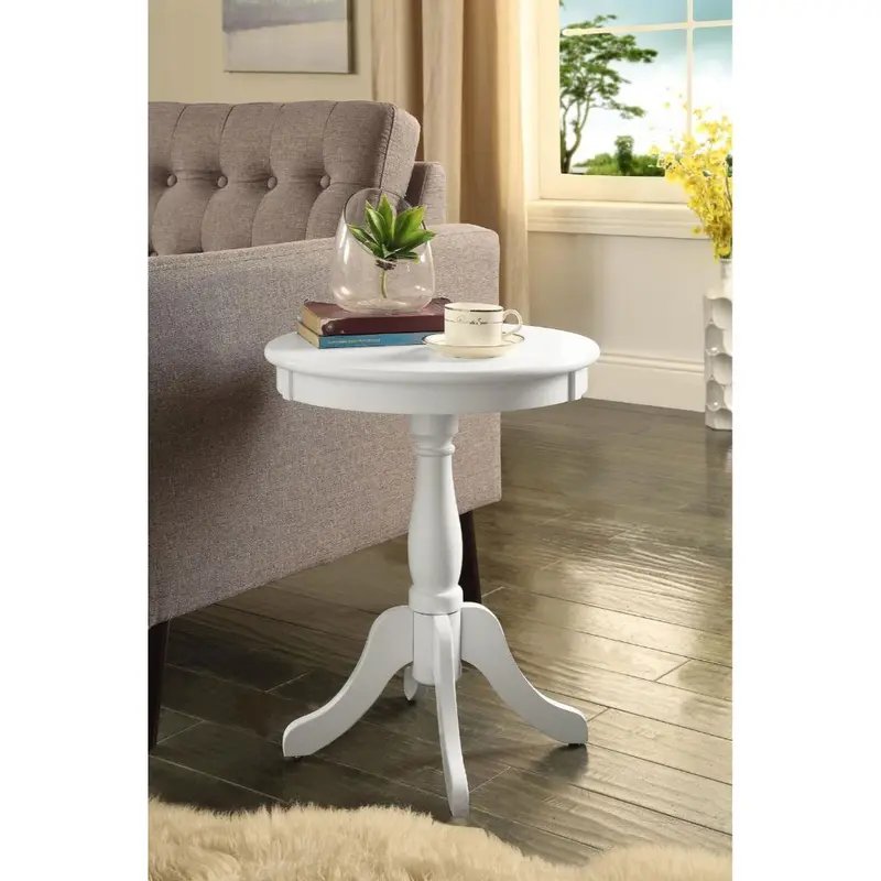 Cottage White Wood Pedestal Side or End Table By Homeroots