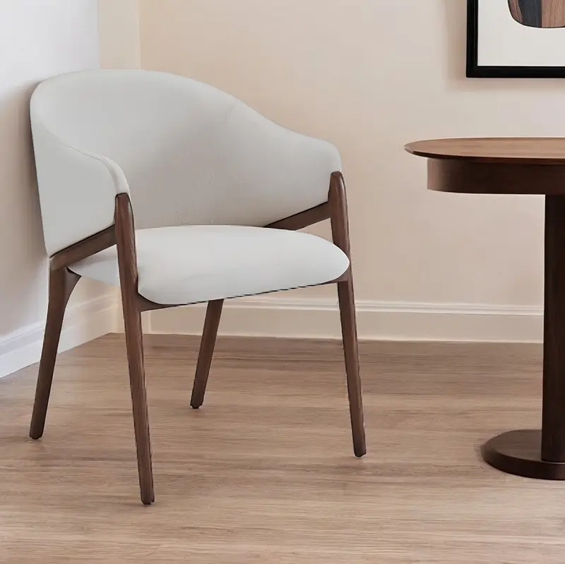 Cream And Brown Upholstered Fabric Wing Back Dining Arm Chair By Homeroots