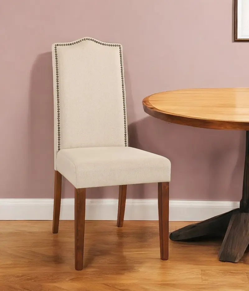 Cream And Chestnut Upholstered Linen Dining Parsons Chair By Homeroots