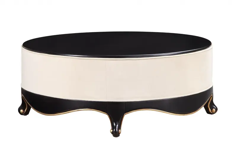 Cream Fabric Black Wood Upholstered (Base) Cocktail Table By Homeroots