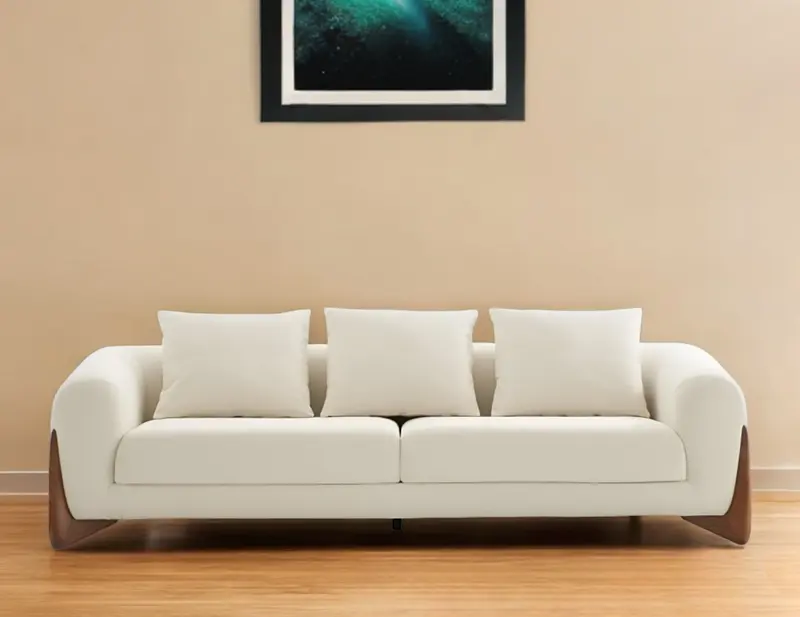 Cream Fabric Sofa With Wood Brown Legs By Homeroots
