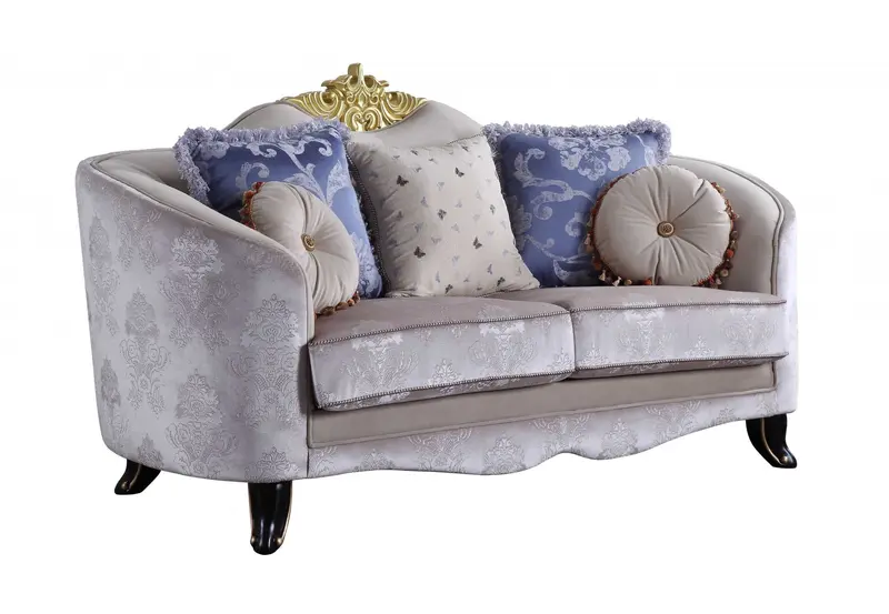Cream Fabric Upholstery Loveseat w Pillows By Homeroots