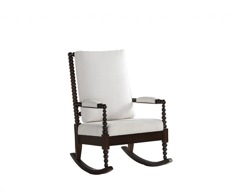 Cream Fabric Walnut Wood Upholstered (Seat) Rocking Chair By Homeroots