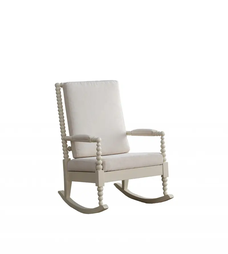 Cream Fabric White Wood Upholstered (Seat) Rocking Chair By Homeroots