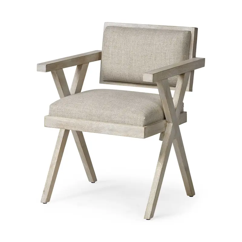 Cream Fabric Wrap With Blonde Wooden Frame Dining Chair By Homeroots