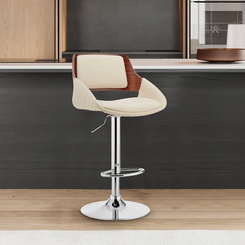 Cream Faux Leather Adjustable Chrome Swivel Bar Stool By Homeroots