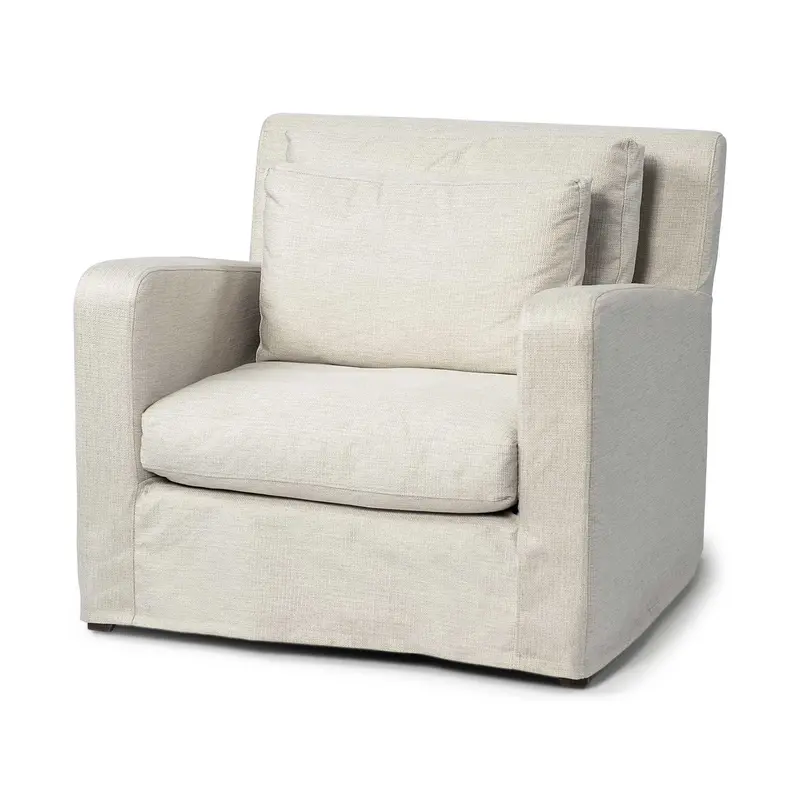 Cream Slipcover Upholstered Fabric Seating Wide Accent chair with Wooden Frame and Legs By Homeroots