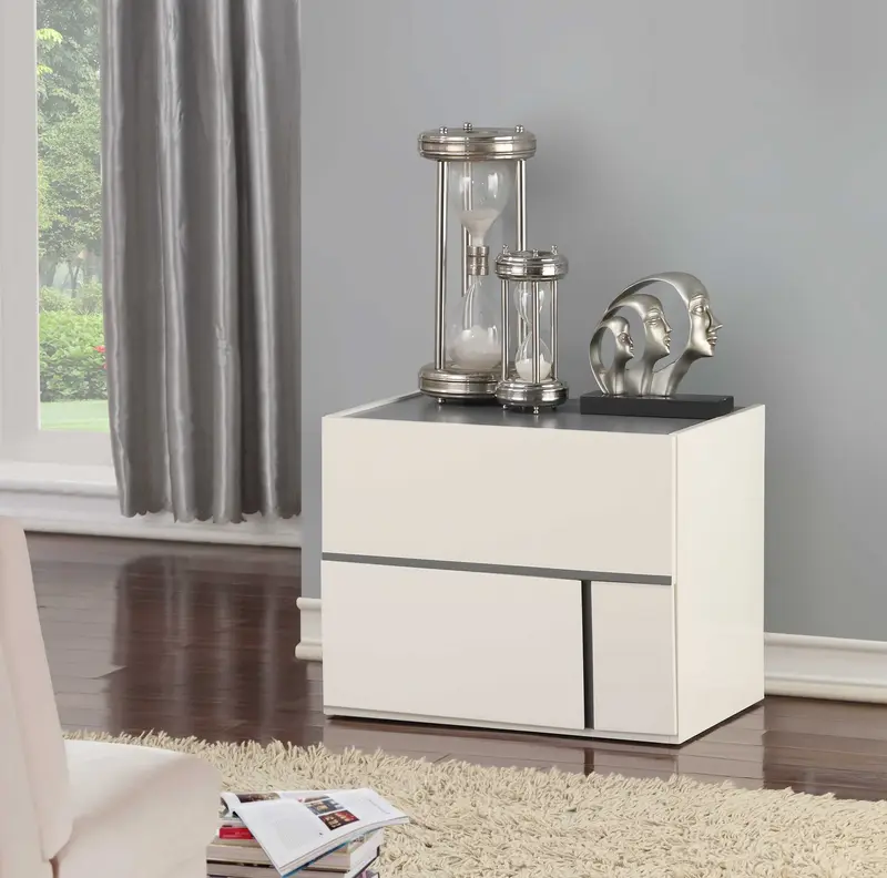 Cream White And Dark Grey Mdf Nightstand By Homeroots