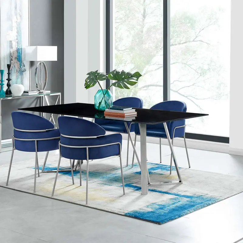 Cressida and Portia Blue Fabric 5 Piece Rectangular Dining Set By Armen Living