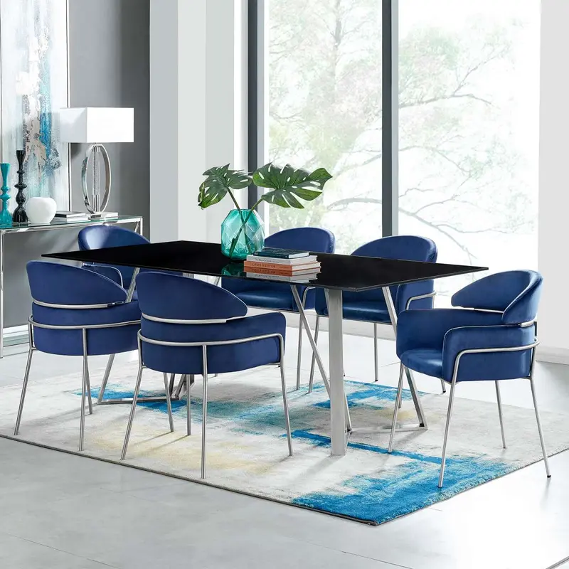 Cressida and Portia Blue Fabric 7 Piece Rectangular Dining Set By Armen Living