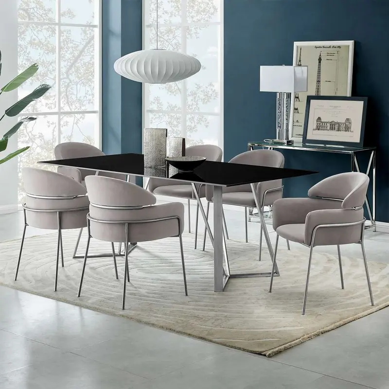 Cressida and Portia Gray Fabric 7 Piece Rectangular Dining Set By Armen Living