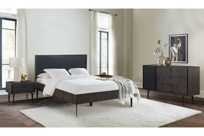 Cross Dark Gray Solid Oak Queen 4pc Bedroom Set By Armen Living