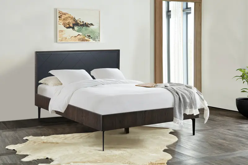 Cross Solid Oak and Metal Queen Platform Bed Frame By Armen Living