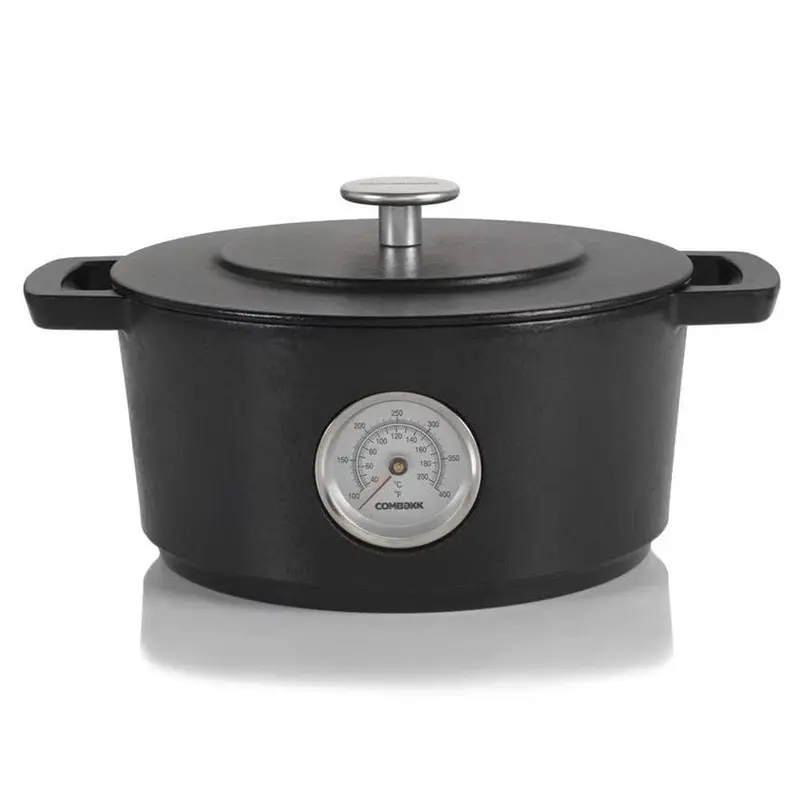 Cuisipro Combekk RAILWAY Recycled Enameled Cast Iron 4.25 Quart Dutch Oven w/ Thermometer, Black, 9.5"