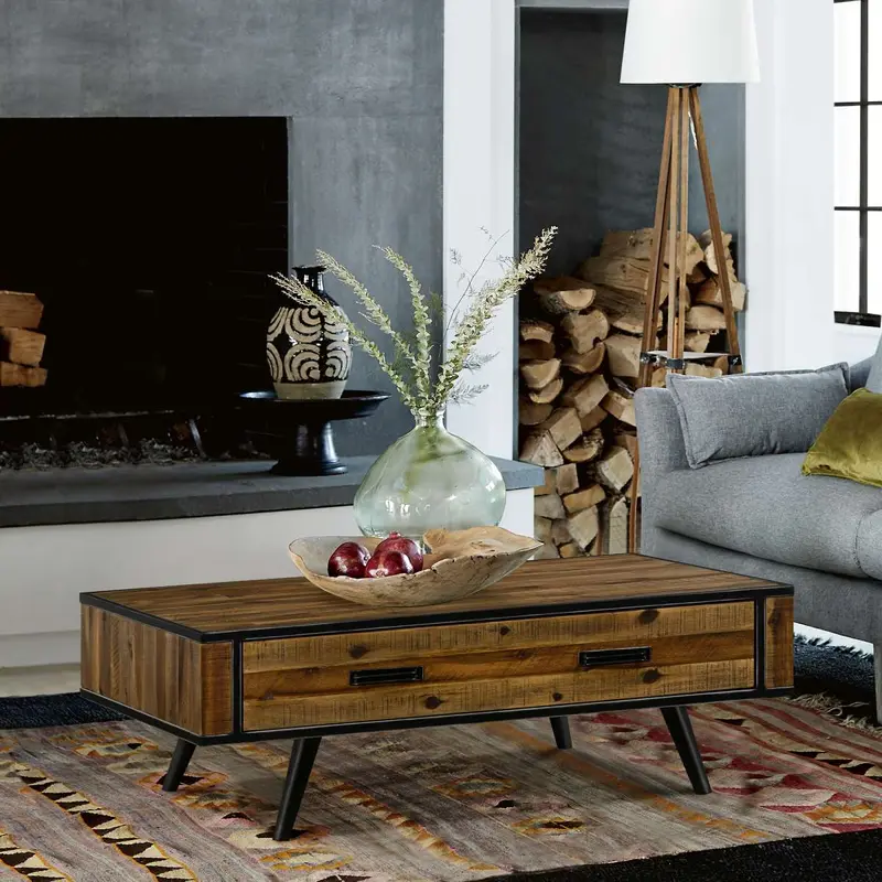 Cusco Rustic Acacia Coffee Table with Drawer By Armen Living