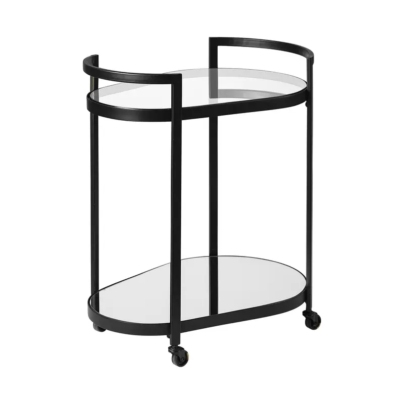 Cyclider Black Metal With Two Mirror Glass Shelves Bar Cart By Homeroots