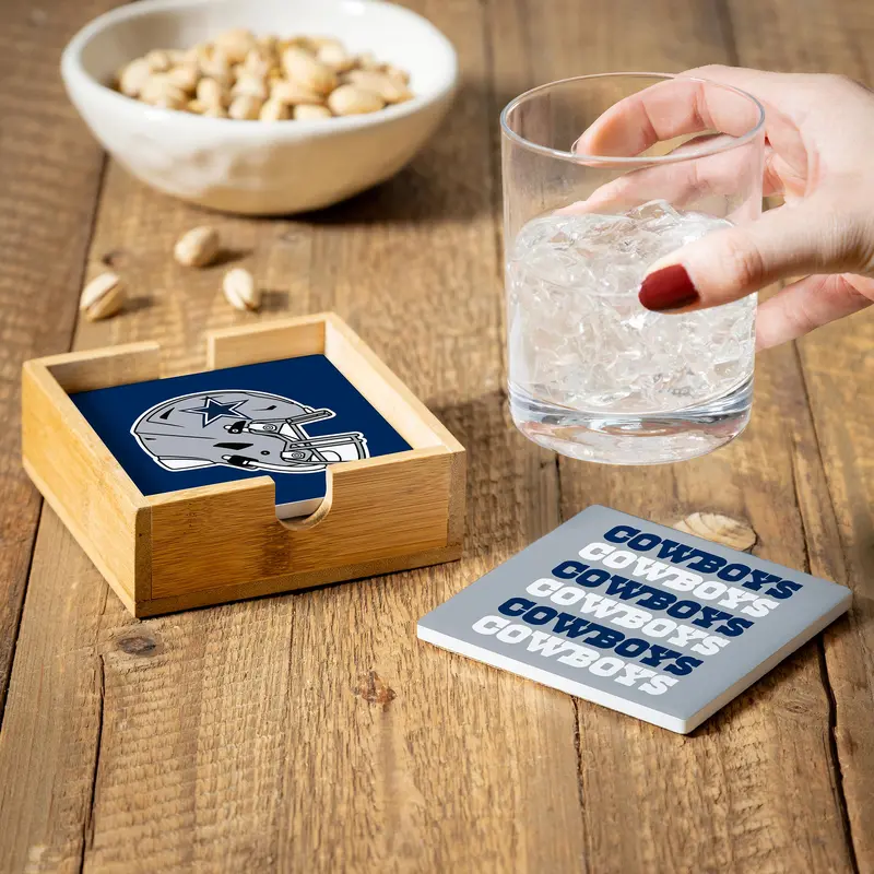 Dallas Cowboys Ceramic Coasters Set, 4pcs with Wood Caddy