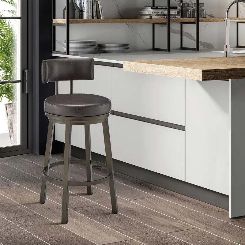 Dalza Swivel Counter or Bar Stool in Mocha Finish with Brown Faux Leather By Armen Living