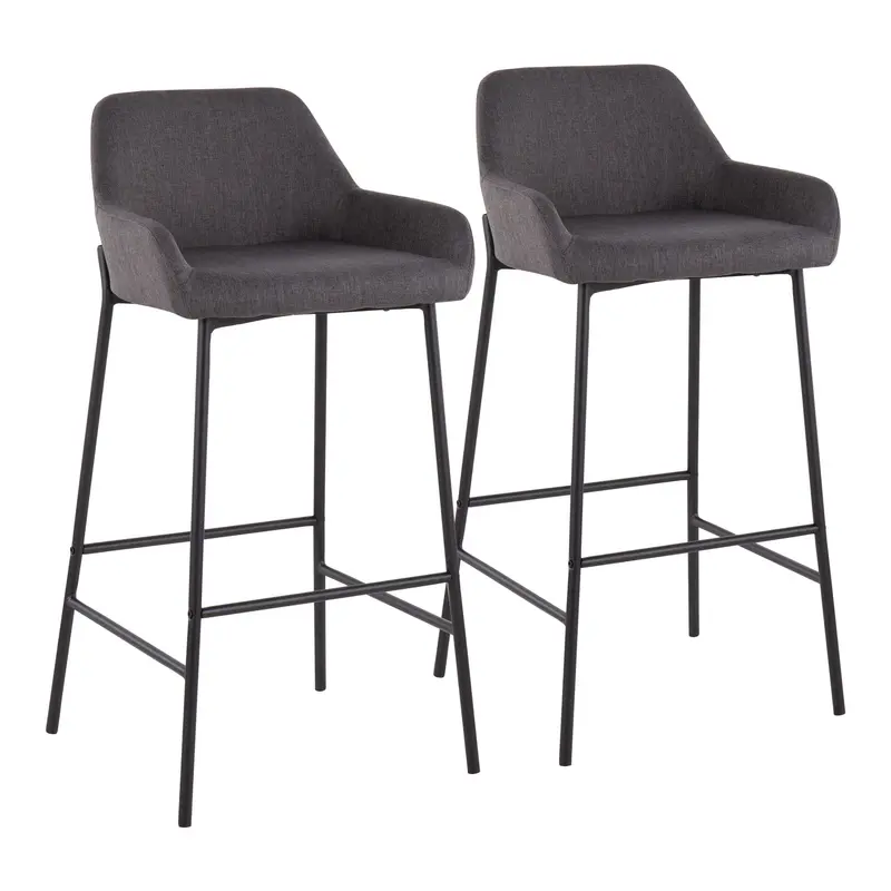 Daniella Fixed-Height Bar Stool - Set of 2 Gray By LumiSource - B30-DNLA2 BKCHAR2