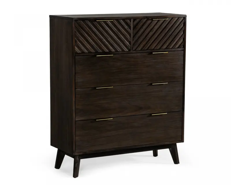 Dark Acacia Solid Wood Five Drawer Dresser By Homeroots