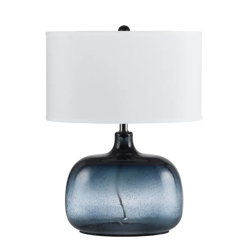 Dark Blue Glass Table Lamp With White Novelty Shade By Homeroots