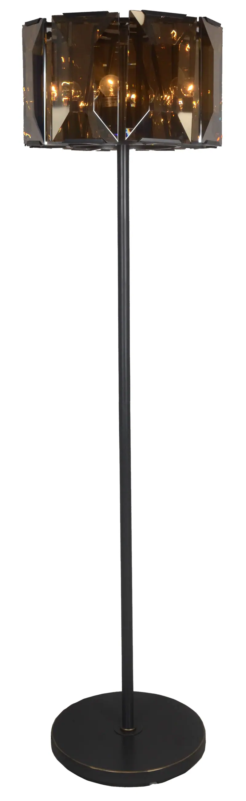 Dark Bronze Floor Lamp With Amber Solid Color Beveled Glass Drum Shade By Homeroots