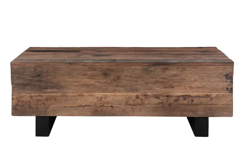 Dark Brown and Black Solid Wood And Metal Distressed Sled Coffee Table By Homeroots
