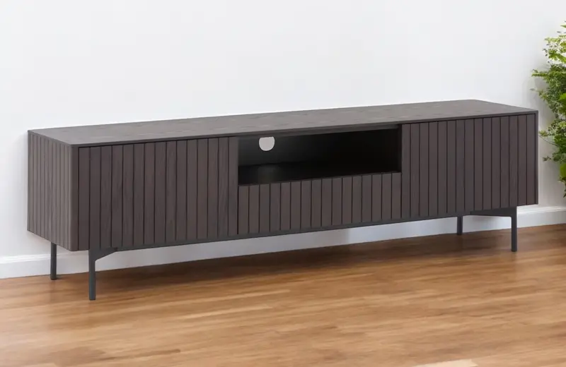 Dark Brown And Black Wood And Metal Open and Enclosed Storage TV Stand By Homeroots