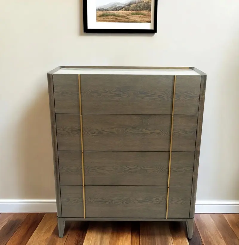 Dark Brown and gold Solid Wood Four Drawer Dresser By Homeroots