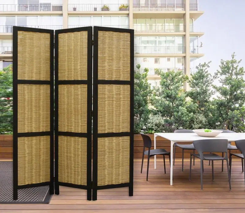 Dark Brown and Natural Willow 3 Panel Room Divider Screen By Homeroots