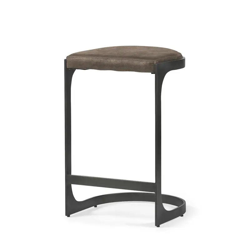 Dark Brown Leather C Shape Metal Counter Stool By Homeroots