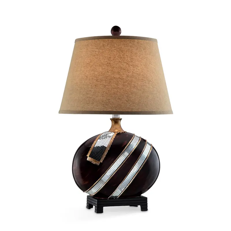 Dark Brown Polyresin Lamp with Beige Fabric Shade By Homeroots