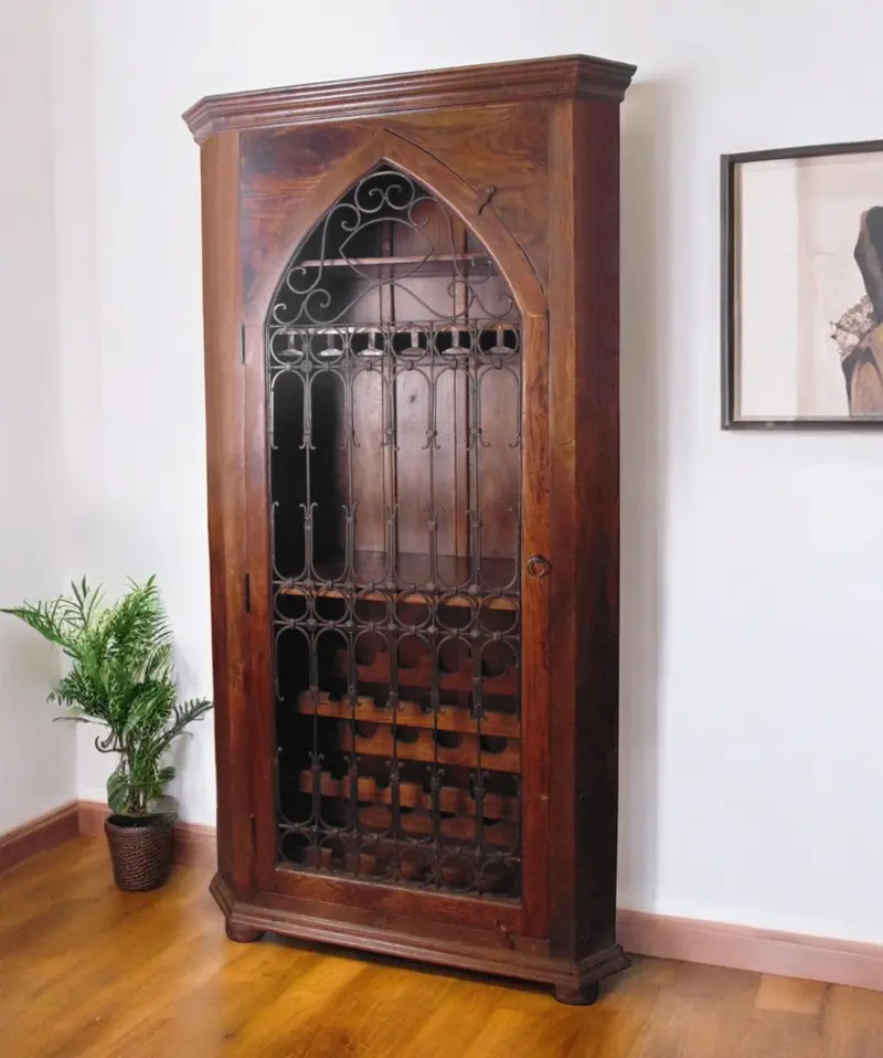Dark Brown Solid Wood And Iron Bar Cabinet With Three Shelves By Homeroots