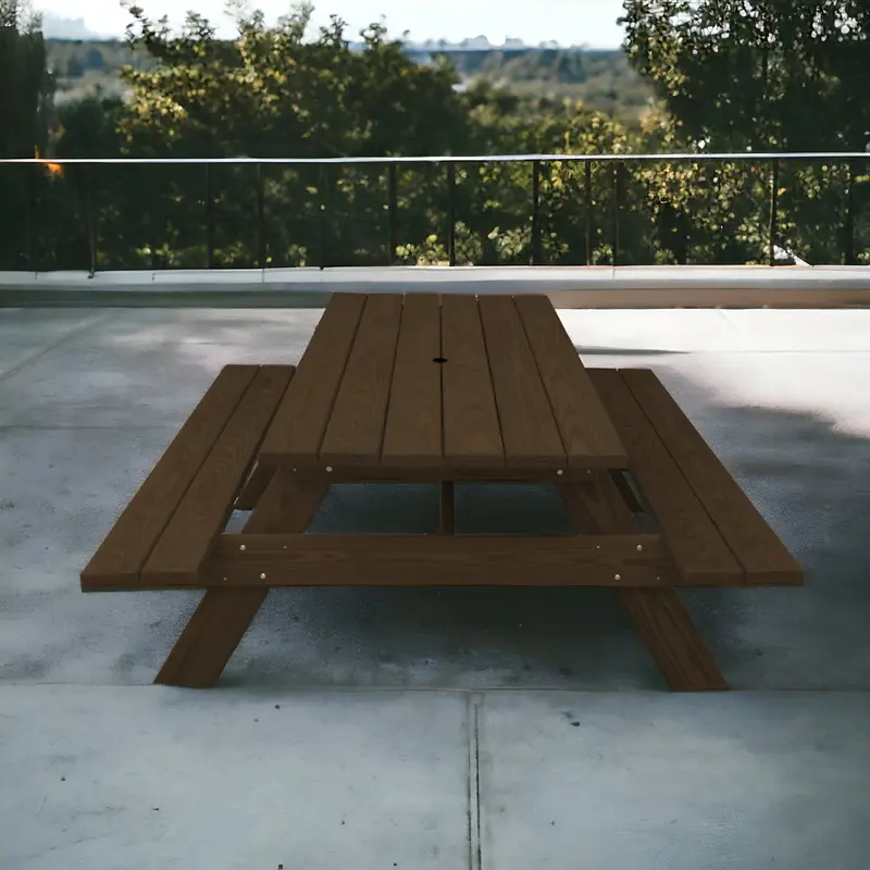Dark Brown Solid Wood Outdoor Picnic Table with Umbrella Hole By Homeroots